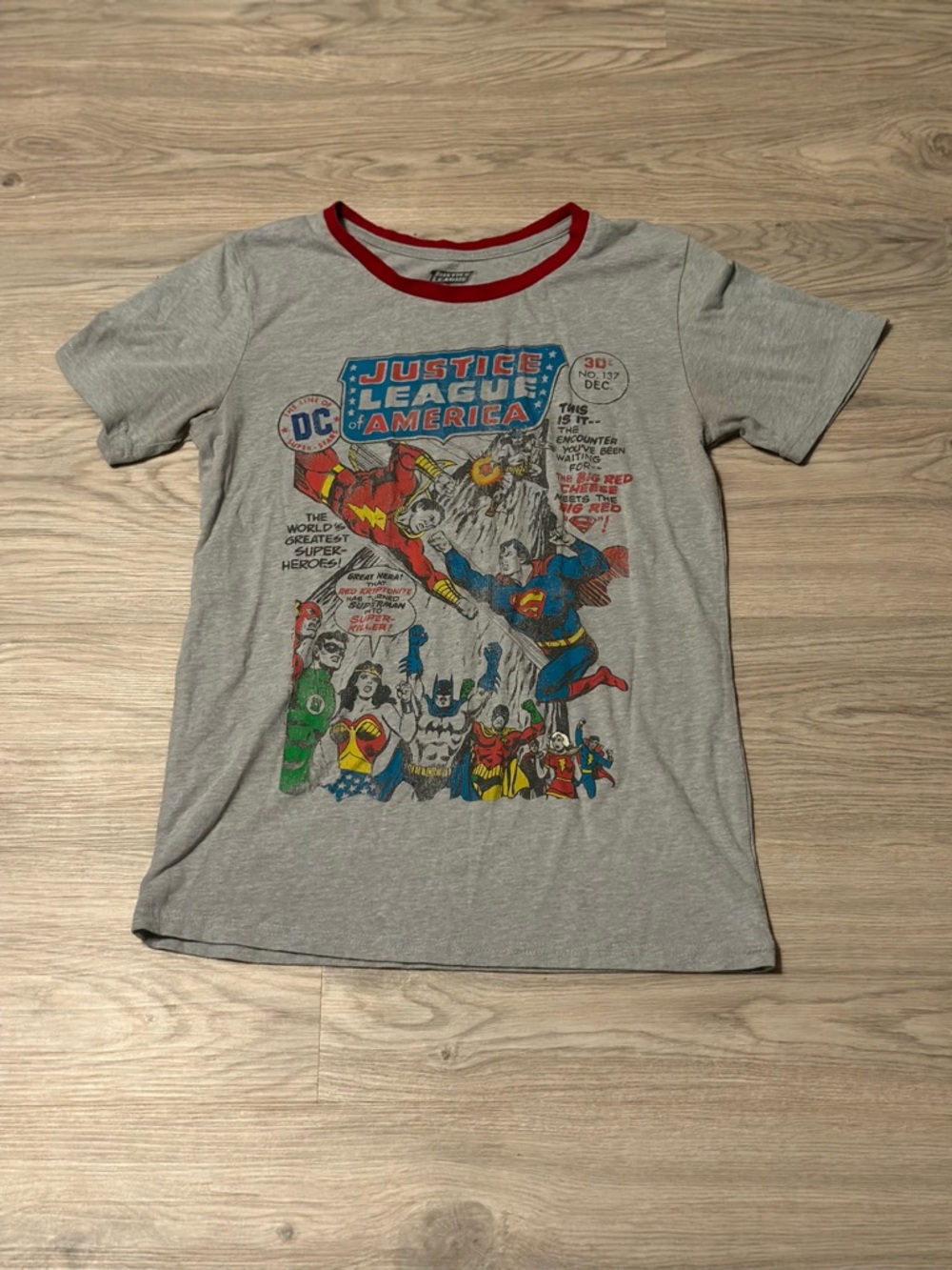 DC Justice League of America Grey Tee with Red Trim